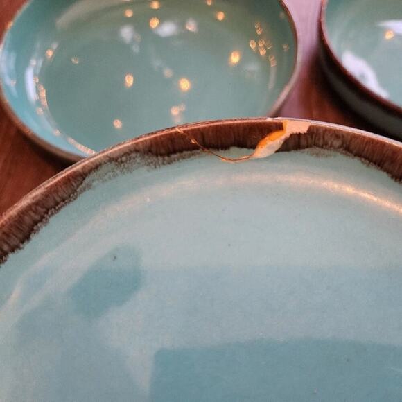 Jaska of California Cascade Ware Blue with Brown Drip Vintage 2 bowls 2 plates - Picture 13 of 13